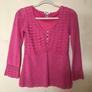 Lilly Pulitzer Fancy Lacy Crocheted Sweater Top Lined Lilly Pink Size XS